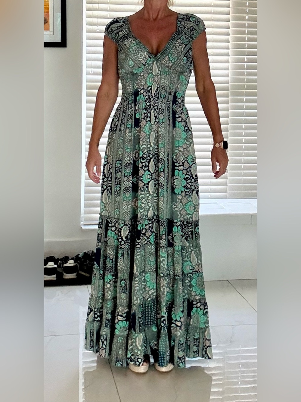 Vienna Floral Tiered Maxi Skirt in Mint Green and Black
